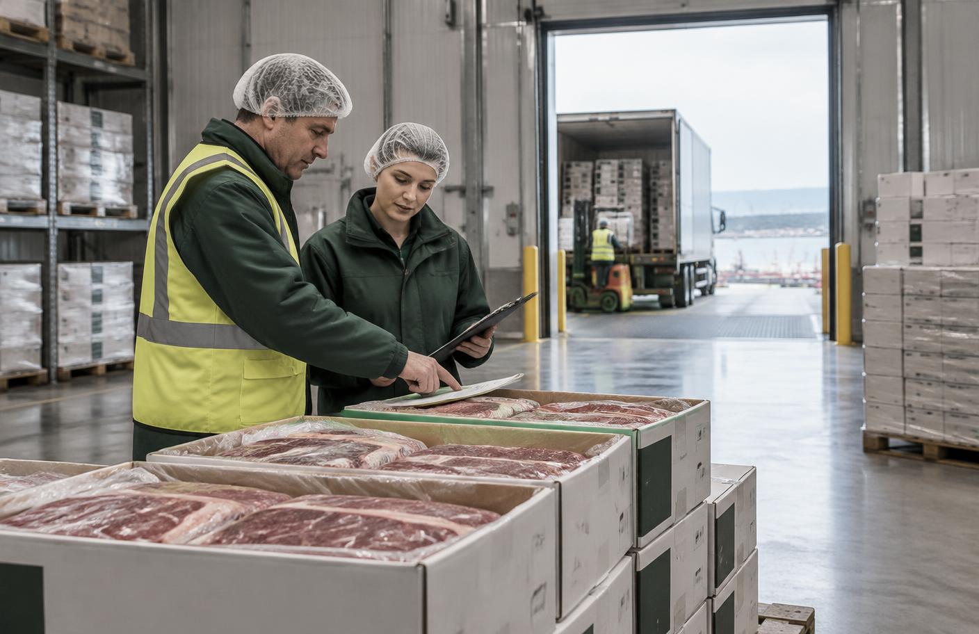 Export team reviewing Australian meat supply before dispatch